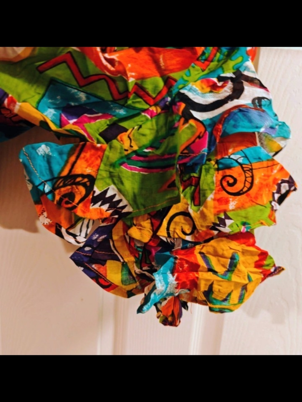 Vibrant Multi-Color Ruffle V-Neck Women's Top - Picture 6 of 8